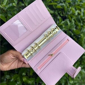 A6 Personal Binder Rose Pink Pebbled Leather Wallet/Planner